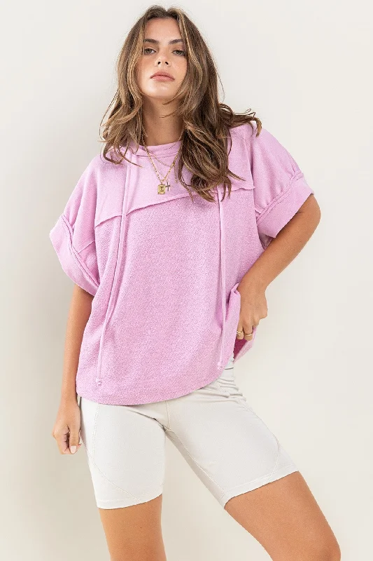 PINK CONTRAST RAW EDGE DETAILED HOODIE SWEATER CFTO13712SA Hoodie with Ribbed Neckline Snug Warm PINK CONTRAST RAW EDGE DETAILED HOODIE SWEATER CFTO13712SA Hoodie with Ribbed Neckline Snug Warm