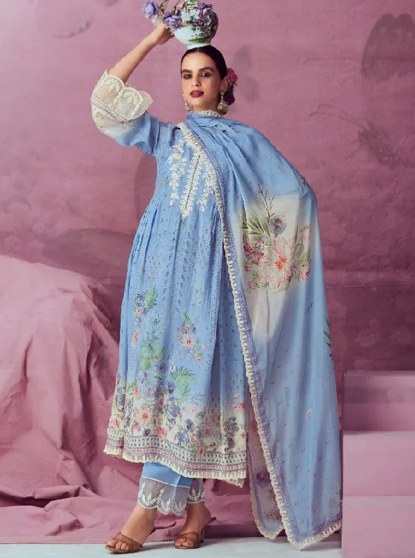 Kimora Pure Muslin Blue Unstitched Suit Dress Material with Embroidery Tunics Custom made Kimora Pure Muslin Blue Unstitched Suit Dress Material with Embroidery Tunics Custom made