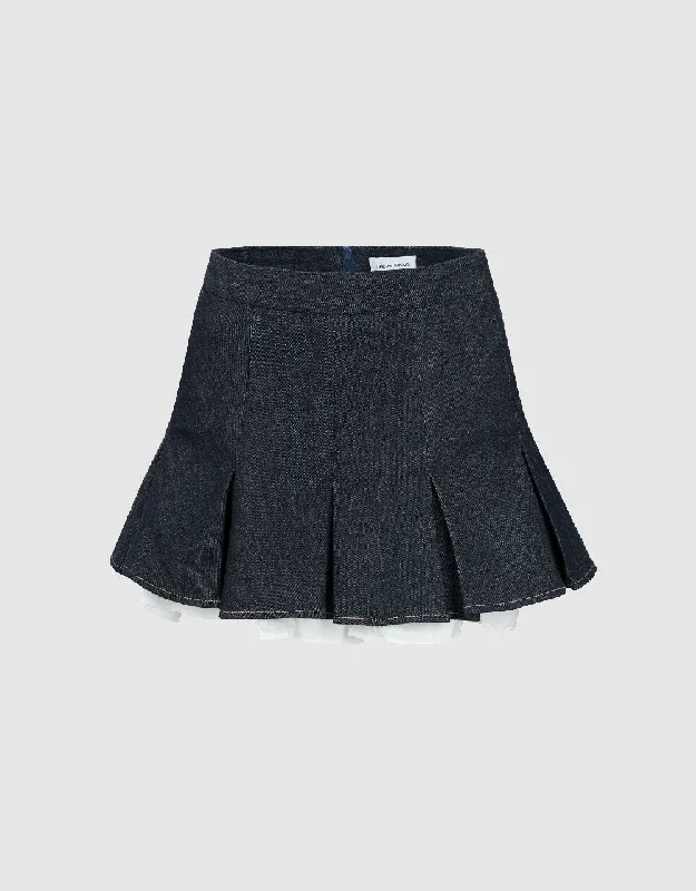 Mini A-Line Denim Skirt button skirt front