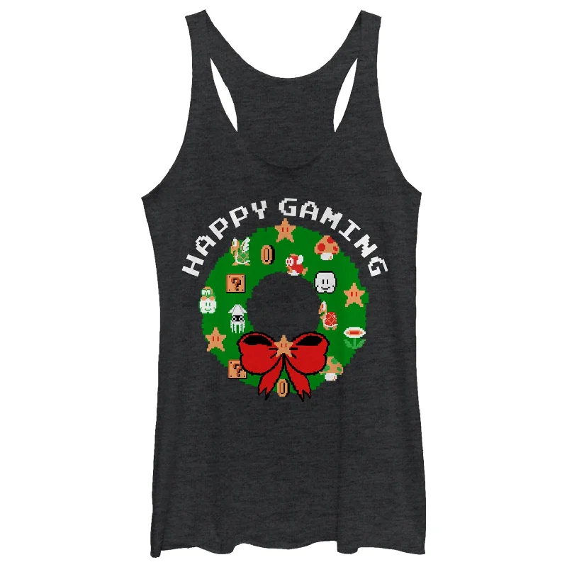 Women's Nintendo Christmas Happy Gaming Wreath Racerback Tank Top strapless tank top