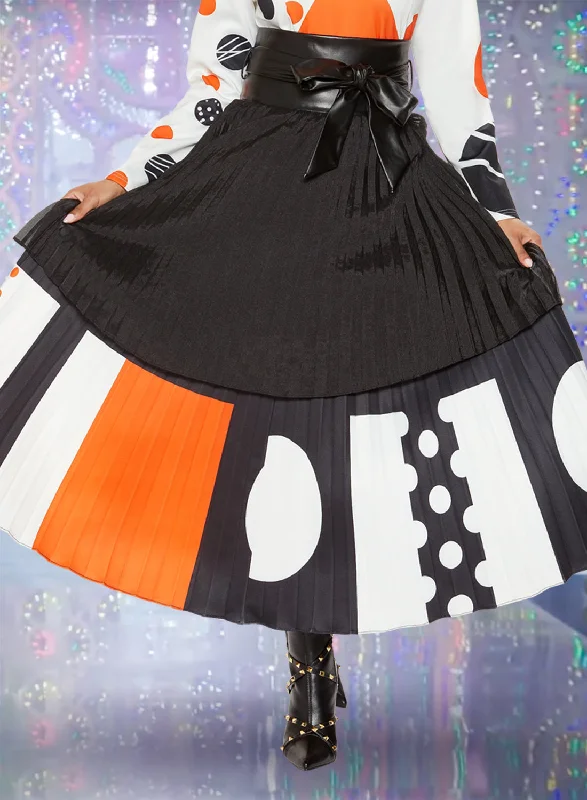 Love The Queen - 17500S - Belted Faux Leather Pleated Print Skirt velvet skirt plush Love The Queen - 17500S - Belted Faux Leather Pleated Print Skirt velvet skirt plush