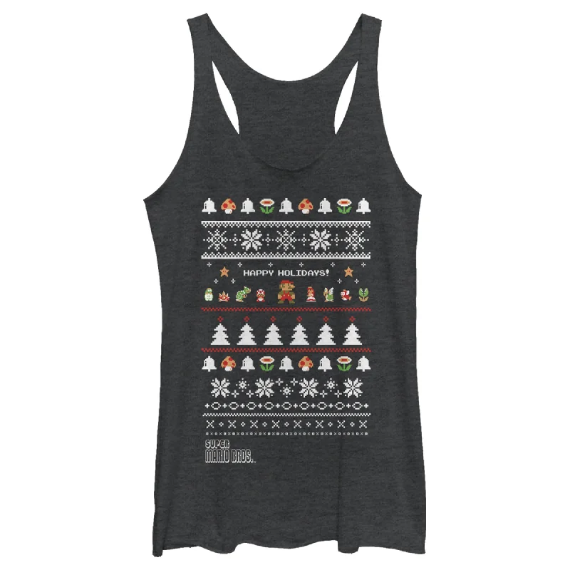 Women's Nintendo Ugly Christmas Super Mario Happy Holidays Racerback Tank Top ivory tank top Women's Nintendo Ugly Christmas Super Mario Happy Holidays Racerback Tank Top ivory tank top