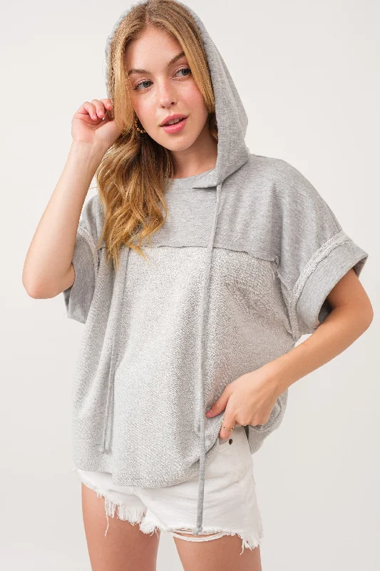 HEATER GREY CONTRAST RAW EDGE DETAILED HOODIE SWEATER CFTO13712SA Hoodie with Hidden Zipper Minimalist Clean HEATER GREY CONTRAST RAW EDGE DETAILED HOODIE SWEATER CFTO13712SA Hoodie with Hidden Zipper Minimalist Clean