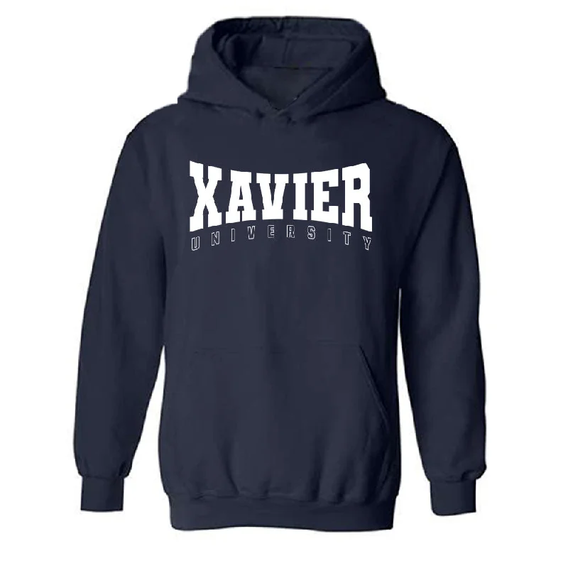 Xavier - NCAA Women's Swimming & Diving : Imani Graham - Hooded Sweatshirt Classic Shersey Hoodie with Belted Waist Structured Tailored Xavier - NCAA Women's Swimming & Diving : Imani Graham - Hooded Sweatshirt Classic Shersey Hoodie with Belted Waist Structured Tailored