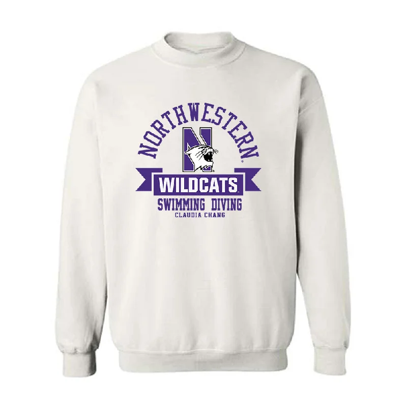 Northwestern - NCAA Women's Swimming & Diving : Claudia Chang - Classic Fashion Shersey Crewneck Sweatshirt Hoodie with Patch Decorative Personalized Northwestern - NCAA Women's Swimming & Diving : Claudia Chang - Classic Fashion Shersey Crewneck Sweatshirt Hoodie with Patch Decorative Personalized