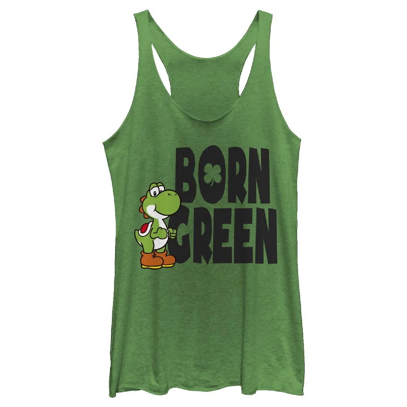 Women's Nintendo Super Mario Yoshi St. Patrick's Born Racerback Tank Top baby blue tank