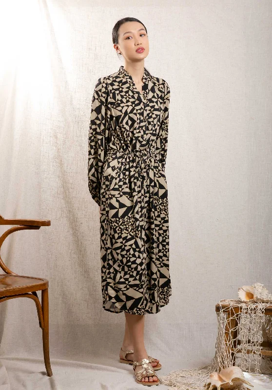 Dress Rocha 8198 1-Black-White Tunics Print Colorful