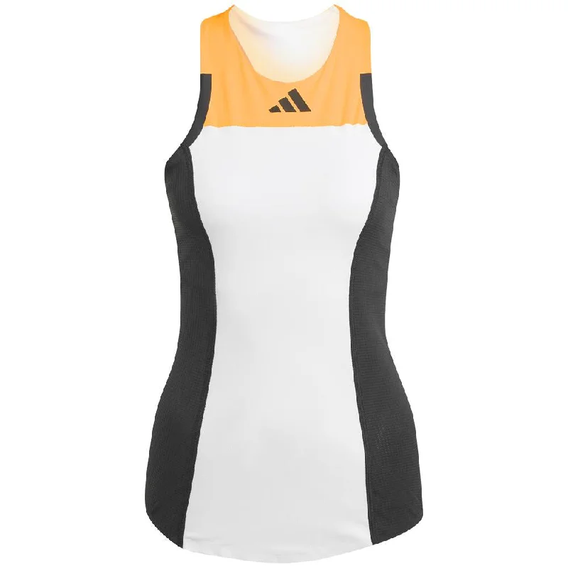 adidas Women's Pro Y Tank - White/Spark lemon yellow tank