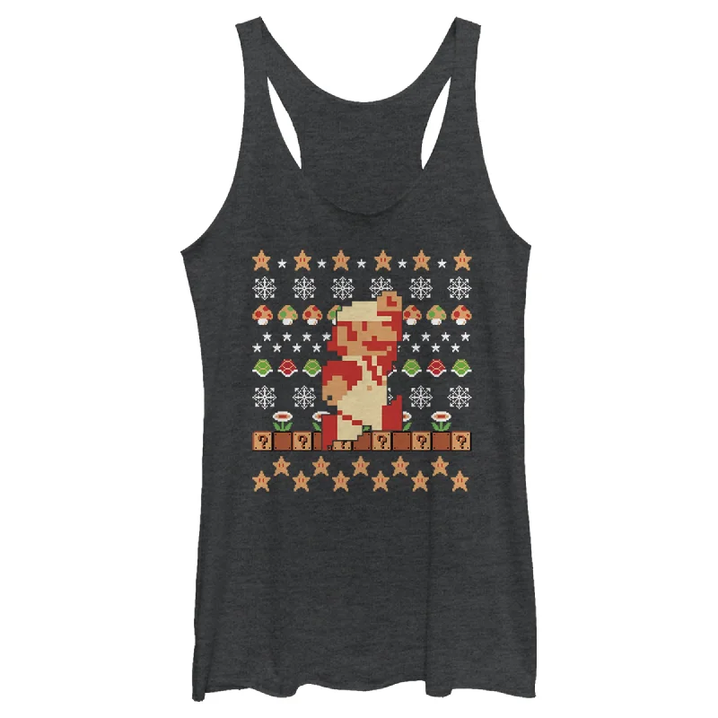 Women's Nintendo Ugly Christmas Super Mario Pixel Racerback Tank Top silver tank top Women's Nintendo Ugly Christmas Super Mario Pixel Racerback Tank Top silver tank top