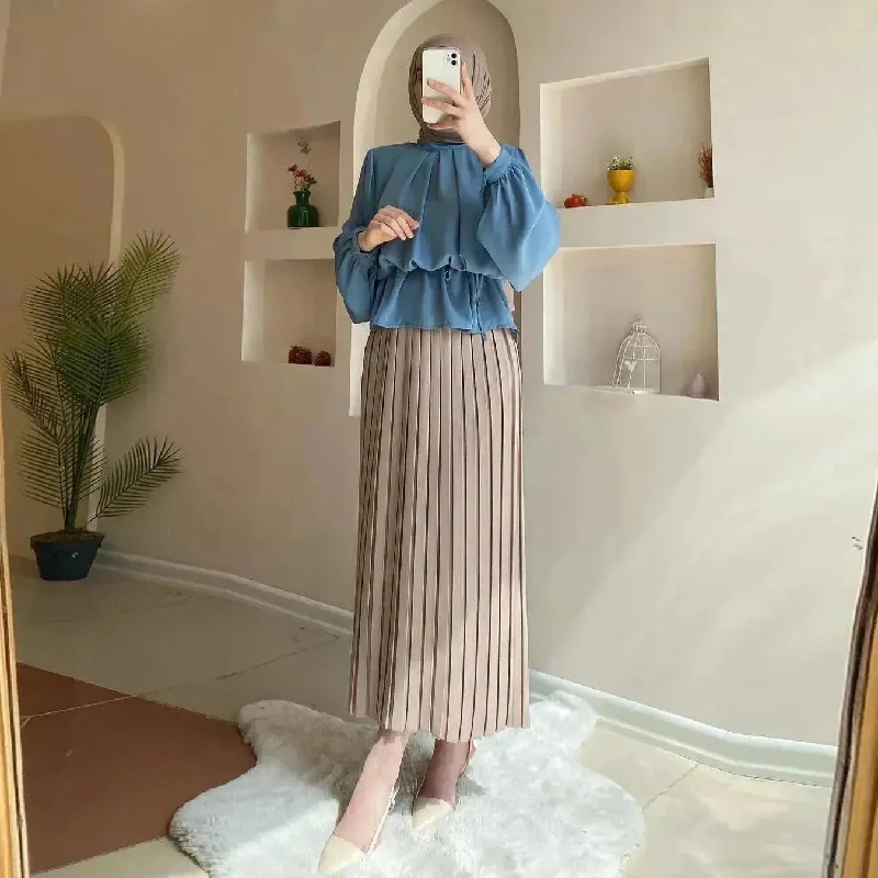 Extra Beautiful Pleated Skirt Suit for Arab Dubai Turkey Middle East Women Outfit set zip skirt side Extra Beautiful Pleated Skirt Suit for Arab Dubai Turkey Middle East Women Outfit set zip skirt side