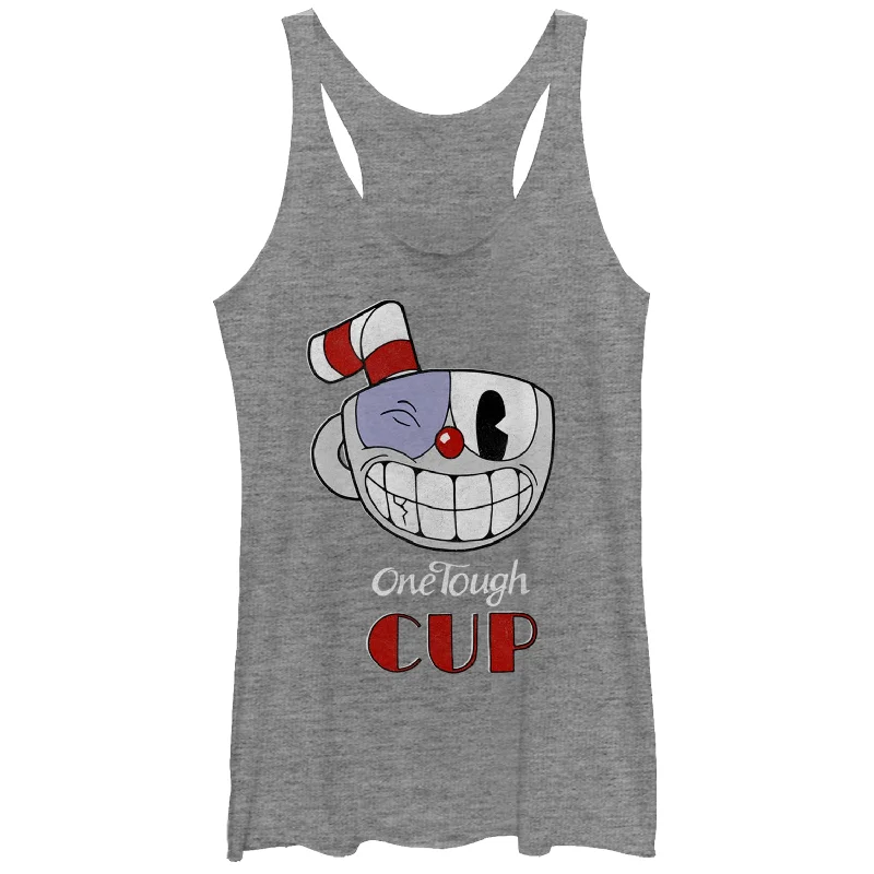 Women's Cuphead Tough Cup Grin Racerback Tank Top solid color tank