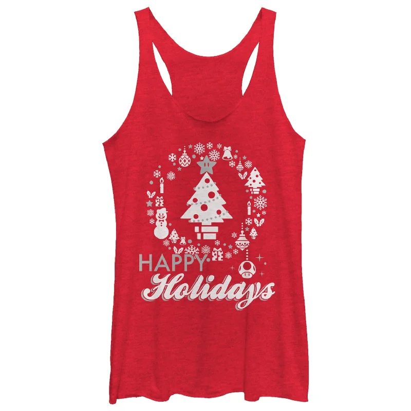 Women's Nintendo Christmas Happy Holidays Tree Racerback Tank Top halter tank top
