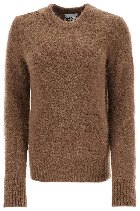 Alpaca Blend Pullover  - Brown Bardot Neck Top