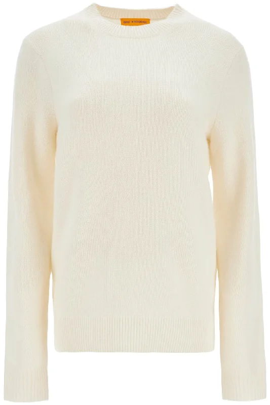 Cashmere Crewneck Pullover  - White Ruffle Neck Pullover