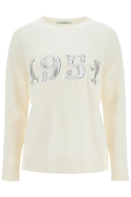 Form With Embroidery And Sequins Pullover  - White Turtleneck Warm Pullover