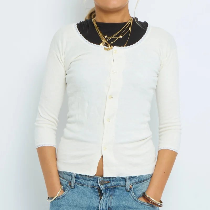 Fine Knit 3/4 Sleeve Cardigan - UK 10 Thin Thick Dense