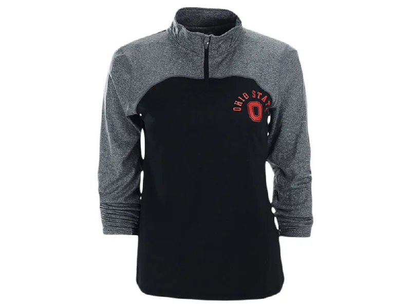 Women's Contrast Yoke Quarter Zip Pullover Slit Sleeve Stylish