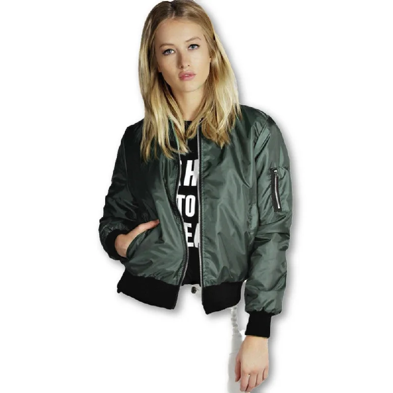 Spring Autumn Women Thin Jackets Tops MA1 Bomber Jacket Long Sleeve Coat Casual Stand Collar Slim Fit Outerwear Plus Size Stand-Up Collar Roll-Neck Collar Turtle Neck