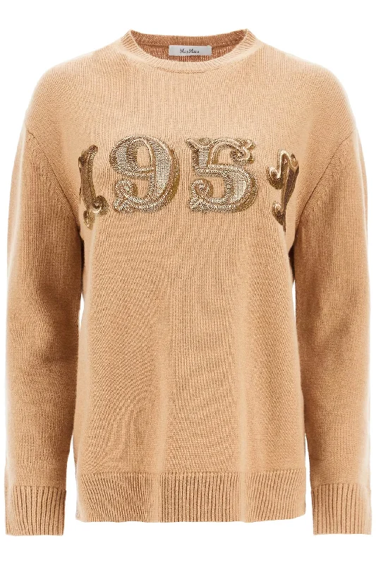 Form With Embroidery And Sequins Pullover  - Beige Polo Neck Sweater