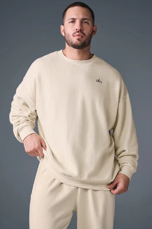 Accolade Crew Neck Pullover - Oat Milk Ruffled Neck Pullover