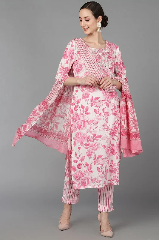 Ahika Pink Pure Cotton Floral Straight Kurta Trousers With Dupatta Trousers Timeless Classic Ahika Pink Pure Cotton Floral Straight Kurta Trousers With Dupatta Trousers Timeless Classic