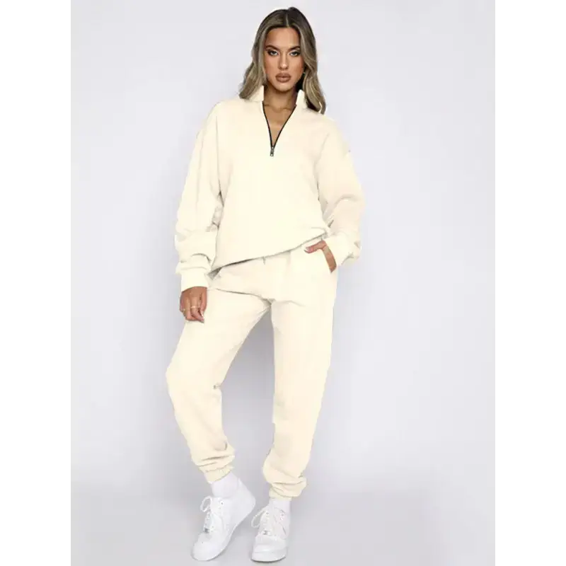 Women’s new solid color stand-up collar zipper pullover long-sleeved Bardot Neck Top