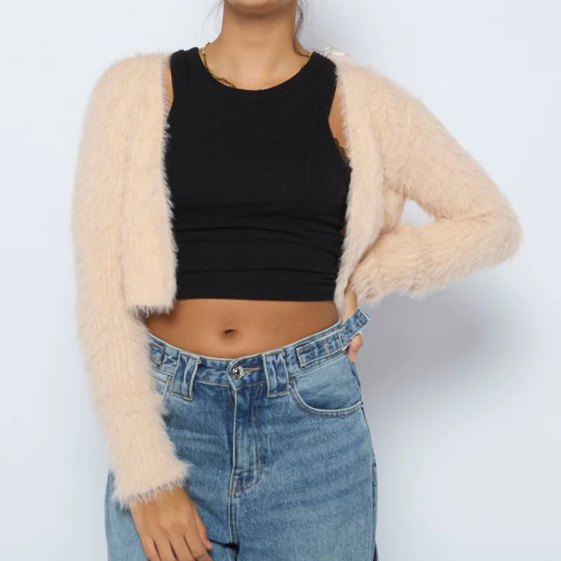 Zara Cropped Fluffy Cardigan - S Slim Fit Regular Fit Oversized