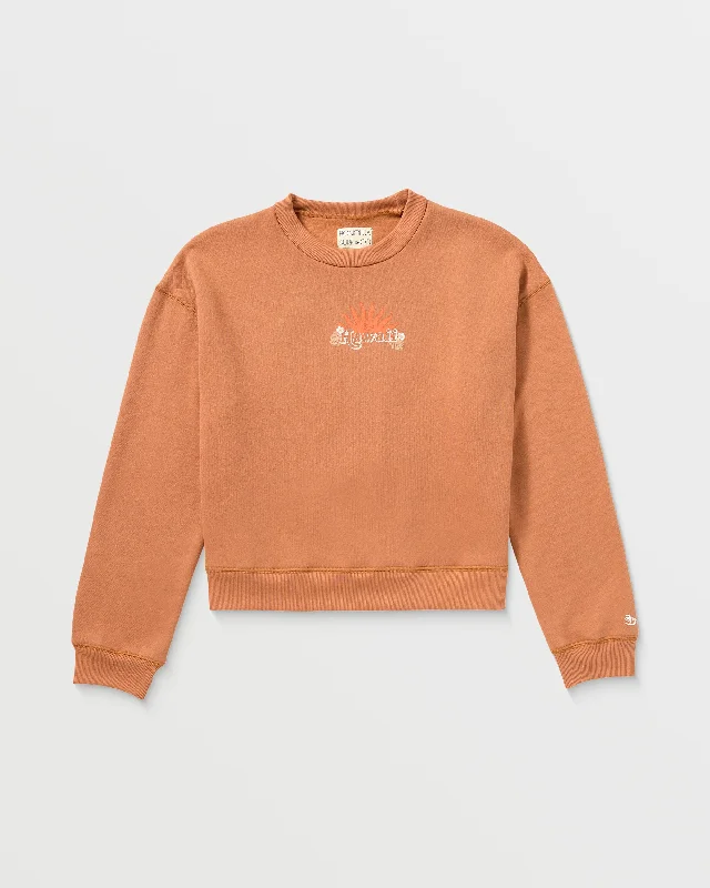 Womens Surfing Sunsets Crewneck Pullover - Red Dirt Set Sleeve Pullover