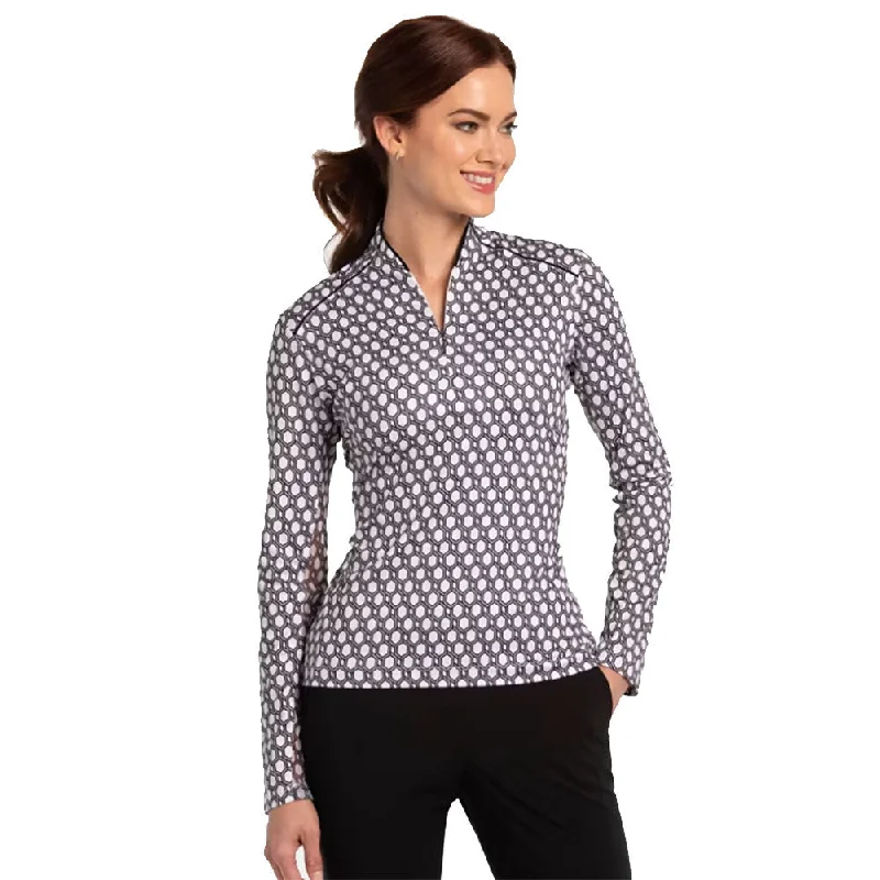 EP New York Geo Print Zip Mandarin Womens Golf Pullover Notched Neck Pullover