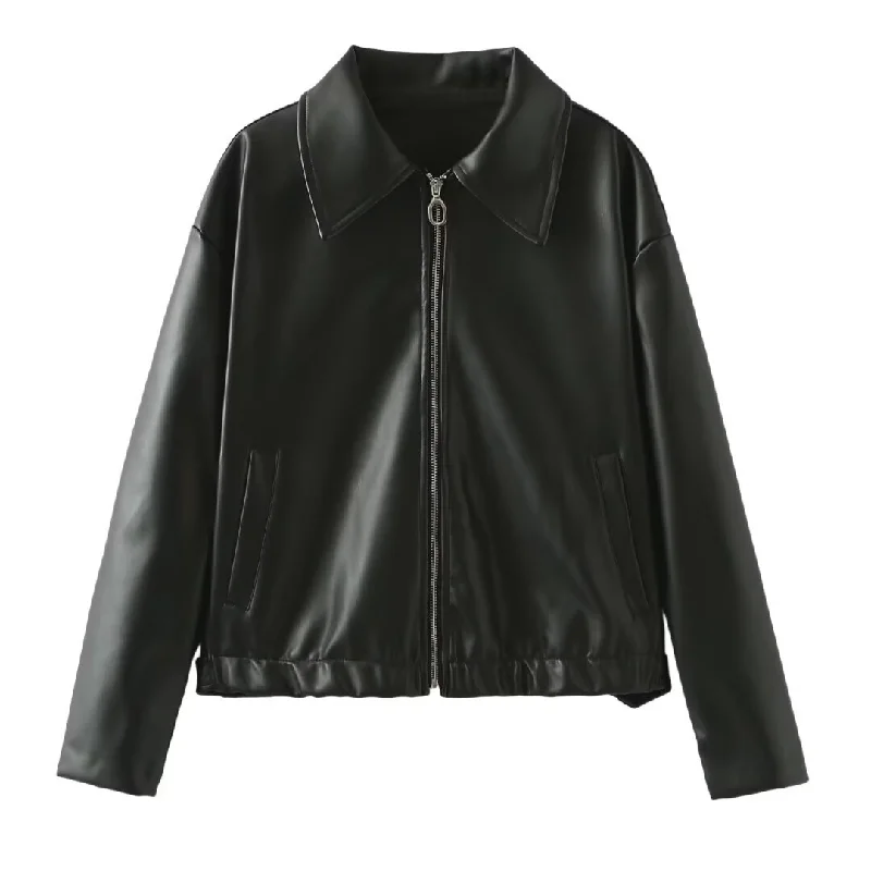 Women's Faux Leather Oversized Jacket – Black & Burgundy Front Pockets Side Pockets Patch Pockets Women's Faux Leather Oversized Jacket – Black & Burgundy Front Pockets Side Pockets Patch Pockets