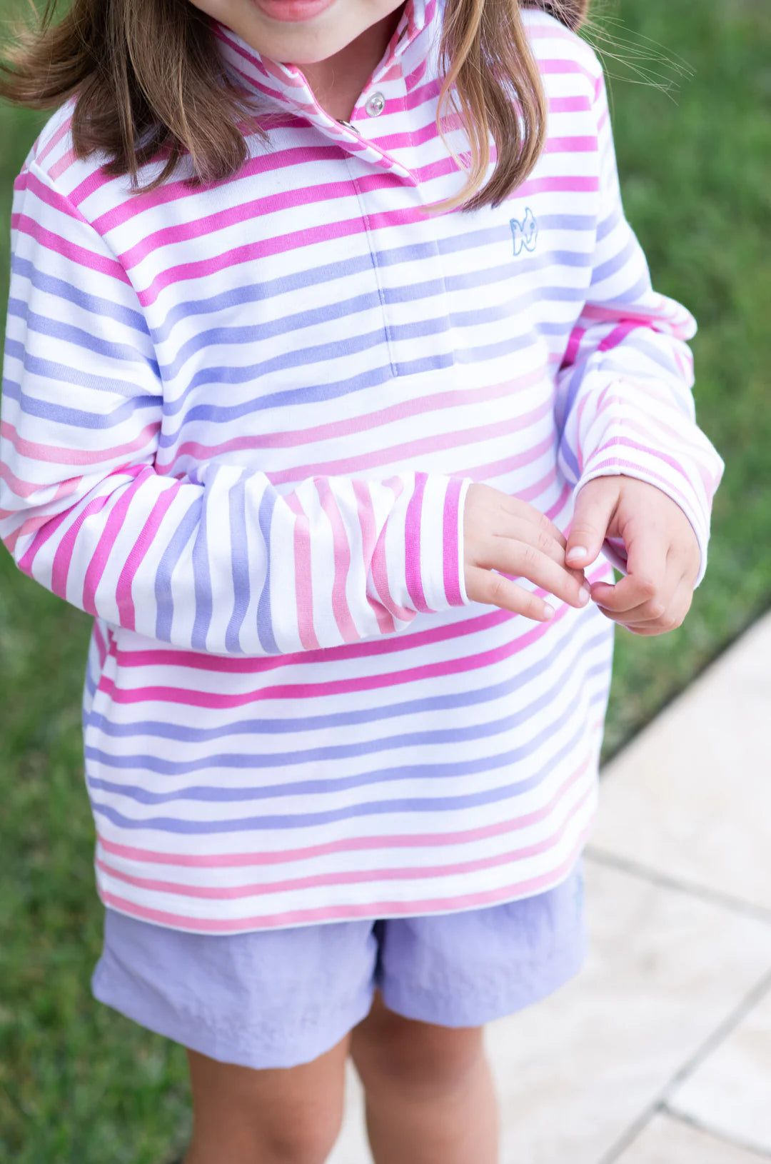 Sporty Snap Pullover in Pink Carnation Multi Stripe Long Sleeve Pullover