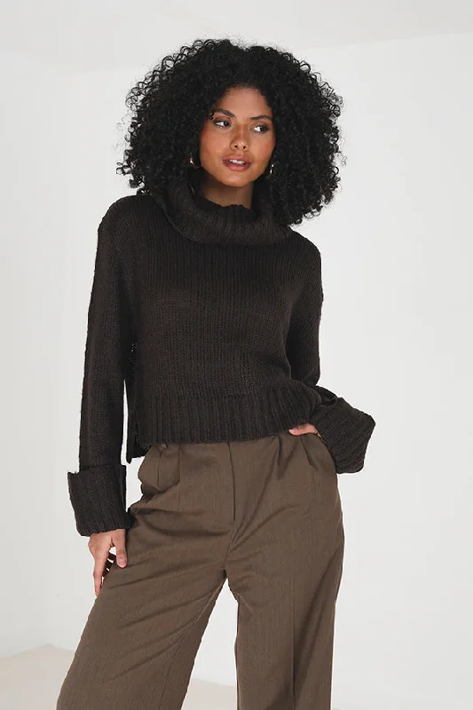 LOOSE FIT ROLL NECK JUMPER WITH SIDE SPLITS Seamless Knitted Crochet