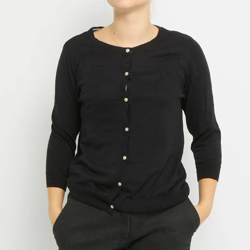 Round Neck Knitted Cardigan - UK 14 Transparent Opaque Sheer