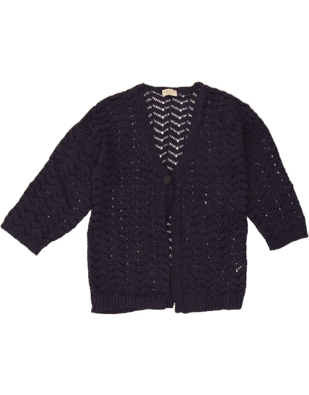 VINTAGE Womens Crochet Cardigan Top UK 16 Large Navy Blue Cotton Satin Fabric Silk Fabric Chiffon Fabric VINTAGE Womens Crochet Cardigan Top UK 16 Large Navy Blue Cotton Satin Fabric Silk Fabric Chiffon Fabric