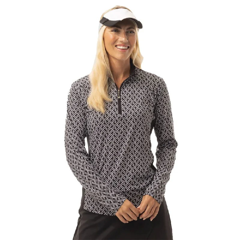 SanSoleil SolCool Long Sleeve Print Mock Neck Womens Golf Pullover High Neck Pullover