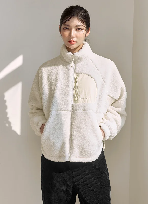 Woven Patch Fleece Zip up Jacket Appliqued Jacket Beaded Jacket Sequined Jacket