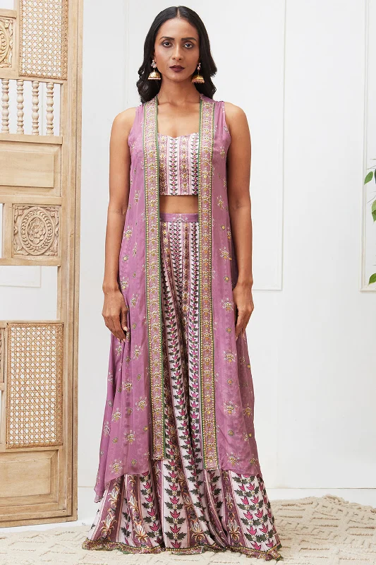 Tabriz Embroidered Co-ord Set With Jacket Satin Jacket Silk Jacket Chiffon Jacket