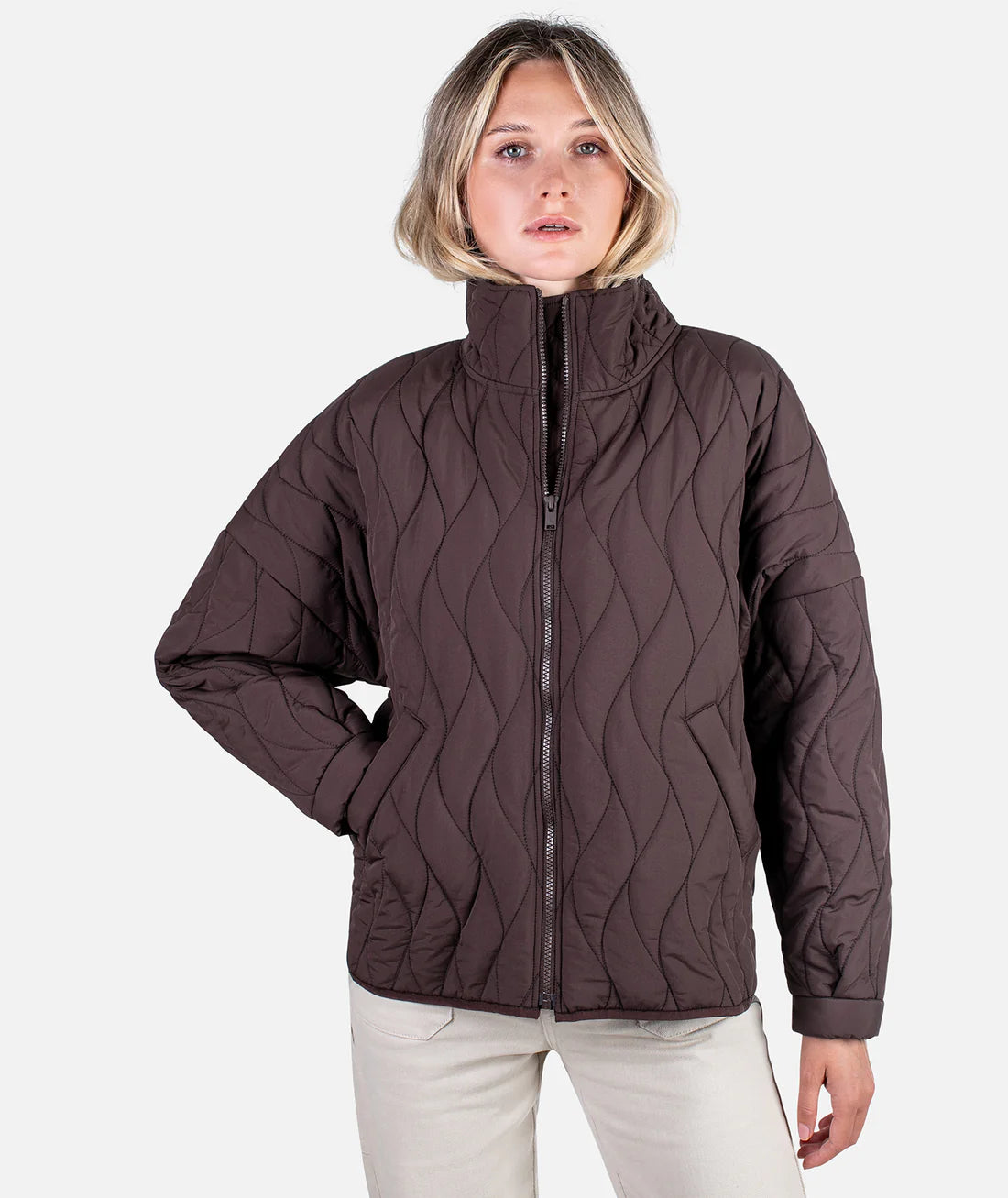 Basecamp Packable Puffer Jacket - Java Stand-Up Collar Roll-Neck Collar Turtle Neck