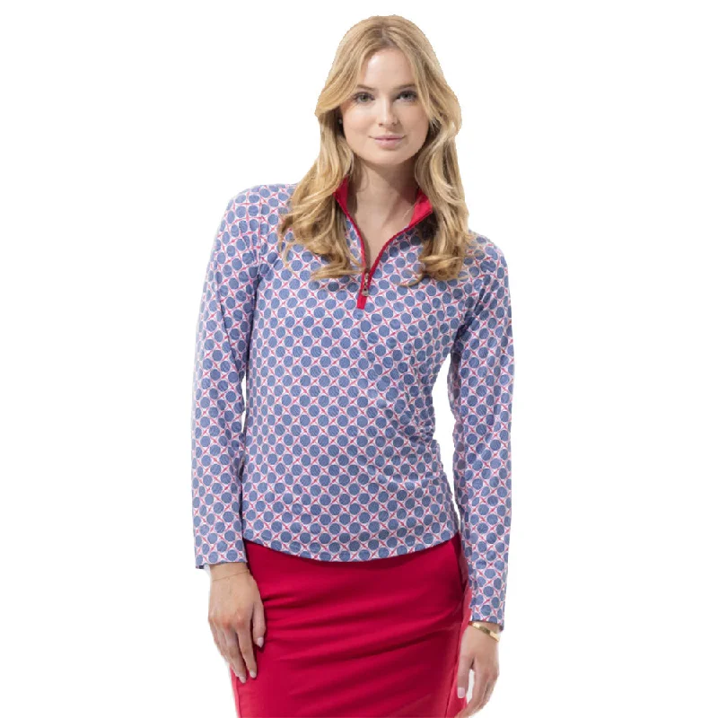 SanSoleil Solcool Print Mock Neck Seeing Spot Ink Womens Golf Pullover Honey Neck Pullover