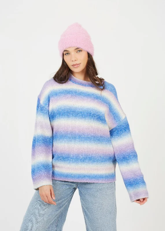 SPACE DYED CREW NECK JUMPER, BLUE MIX Wool Fabric Cashmere Fabric Tweed Fabric