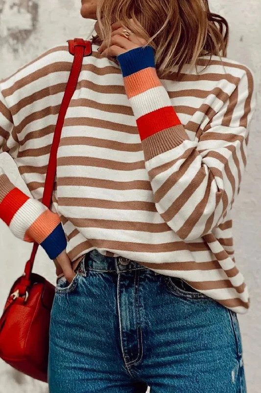 Hazel Blues® |  Striped Turtleneck Long Sleeve Sweater Sequined Glittery Shiny