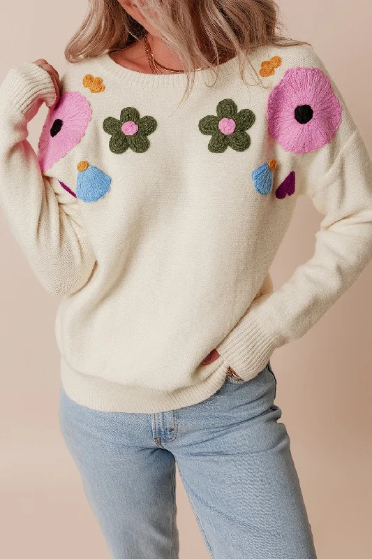 Hazel Blues® | Crochet Flower Round Neck Dropped Shoulder Sweater Boat Neck Shawl Collar Notched Collar Hazel Blues® | Crochet Flower Round Neck Dropped Shoulder Sweater Boat Neck Shawl Collar Notched Collar