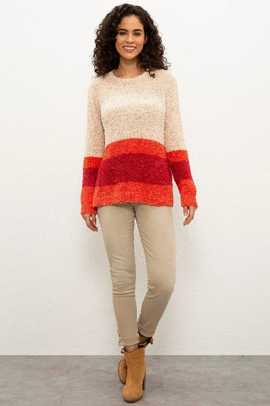 US Polo Assn. Regular Colorful Pattern Pullover with Metal USPA Logo - Women Wide Sleeve Pullover