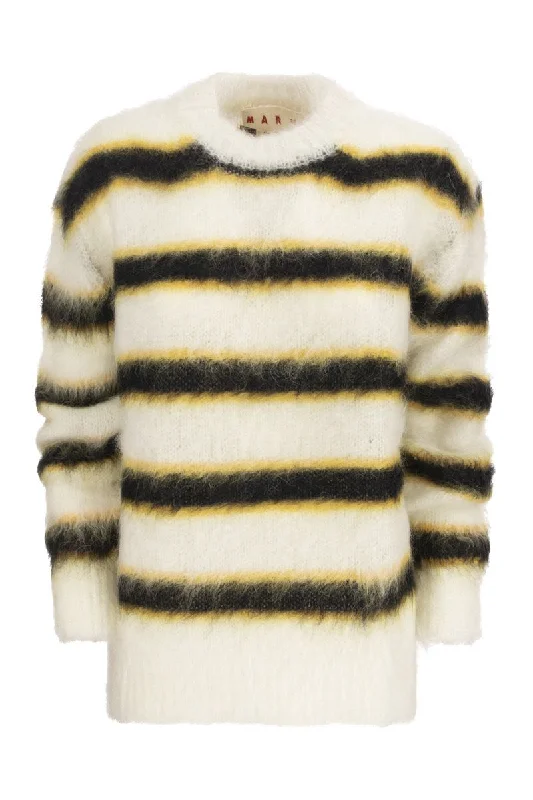 Gauze-effect mohair pullover Slit Sleeve Stylish