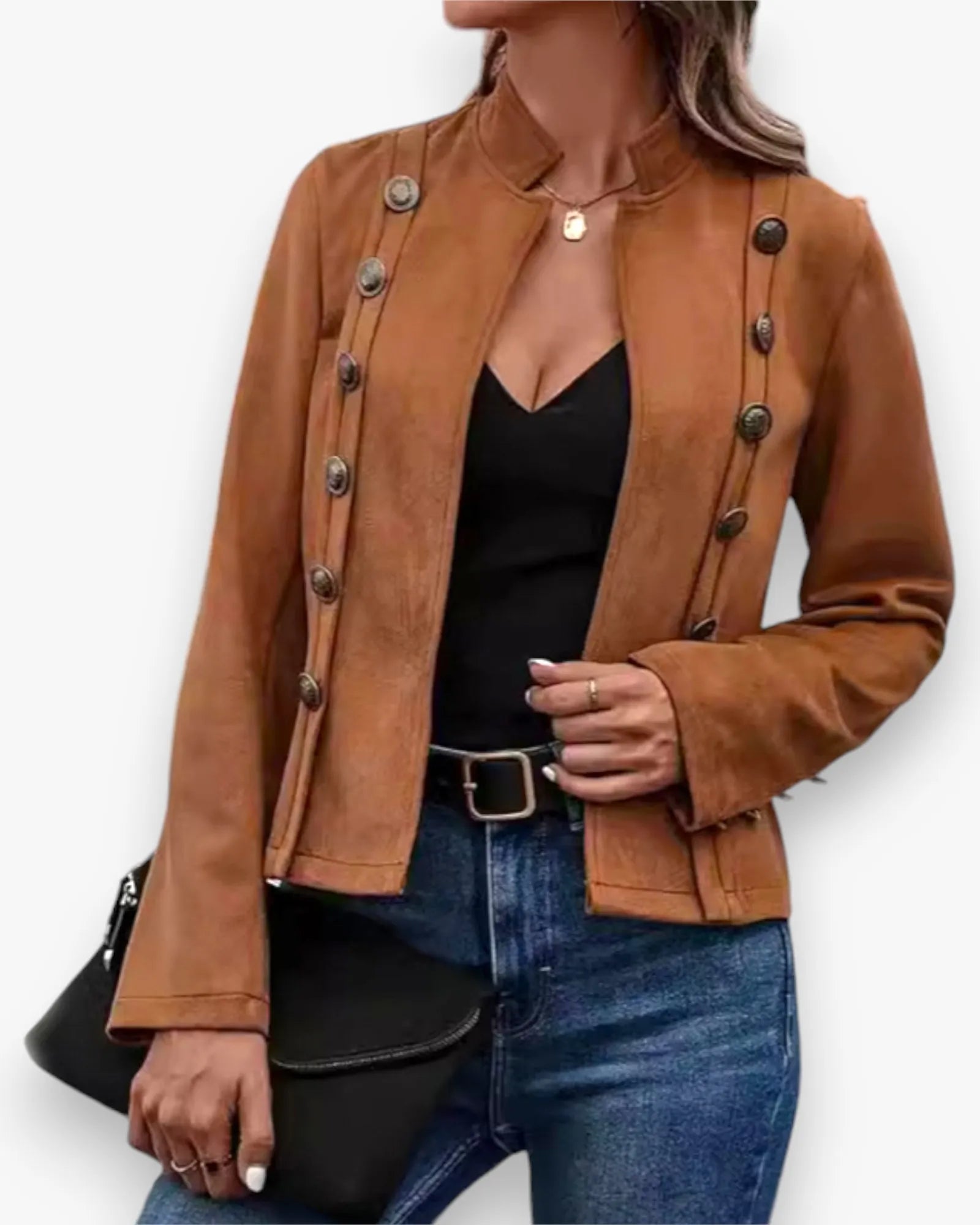 Women's Double-Breasted Suede Coat - Retro Style Jacket Welt Pockets Slit Pockets Flap Pockets Women's Double-Breasted Suede Coat - Retro Style Jacket Welt Pockets Slit Pockets Flap Pockets