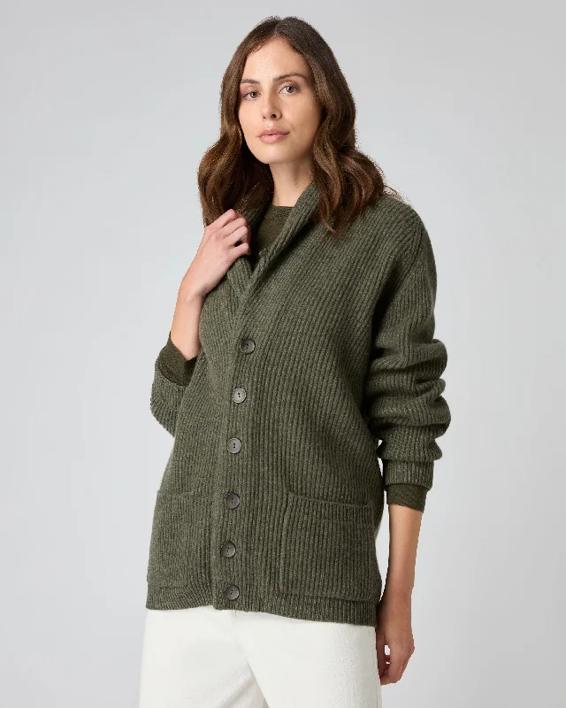 Women's The Kensington Cashmere Cardigan Moss Green Slim Fit Regular Fit Oversized