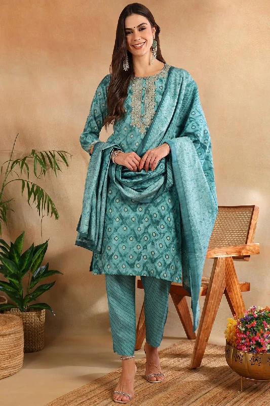 Ahika Sea Green Silk Blend Ombre Straight Kurta Trousers With Dupatta Trousers versatile functional Ahika Sea Green Silk Blend Ombre Straight Kurta Trousers With Dupatta Trousers versatile functional
