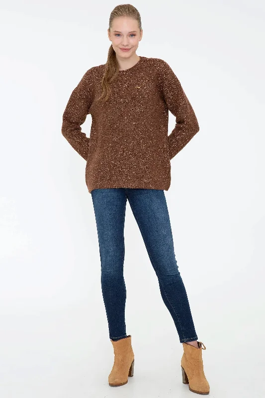 US Polo Assn. Oversize Pullover with USPA Metal Logo - Women Asymmetrical Neck Pullover