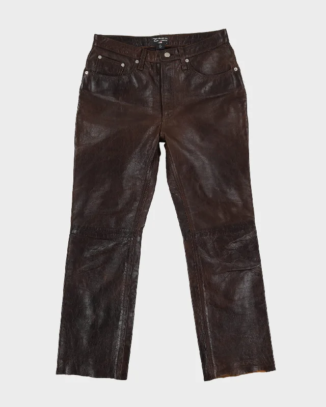 Vintage 90s Polo Jeans Ralph Lauren RL Brown Leather Trousers - W31 L28 Trousers Vintage Classic Vintage 90s Polo Jeans Ralph Lauren RL Brown Leather Trousers - W31 L28 Trousers Vintage Classic