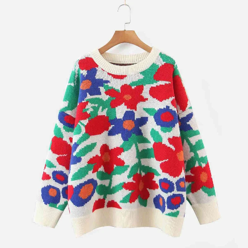 Floral Round Neck Drop Shoulder Sweater Wool Sweater Cotton Sweater Cashmere Sweater Floral Round Neck Drop Shoulder Sweater Wool Sweater Cotton Sweater Cashmere Sweater